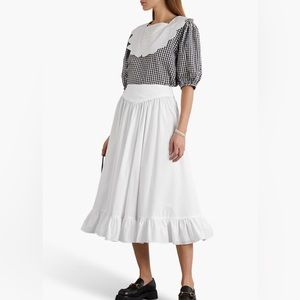 Batsheva Ruffled cotton-poplin midi skirt in White